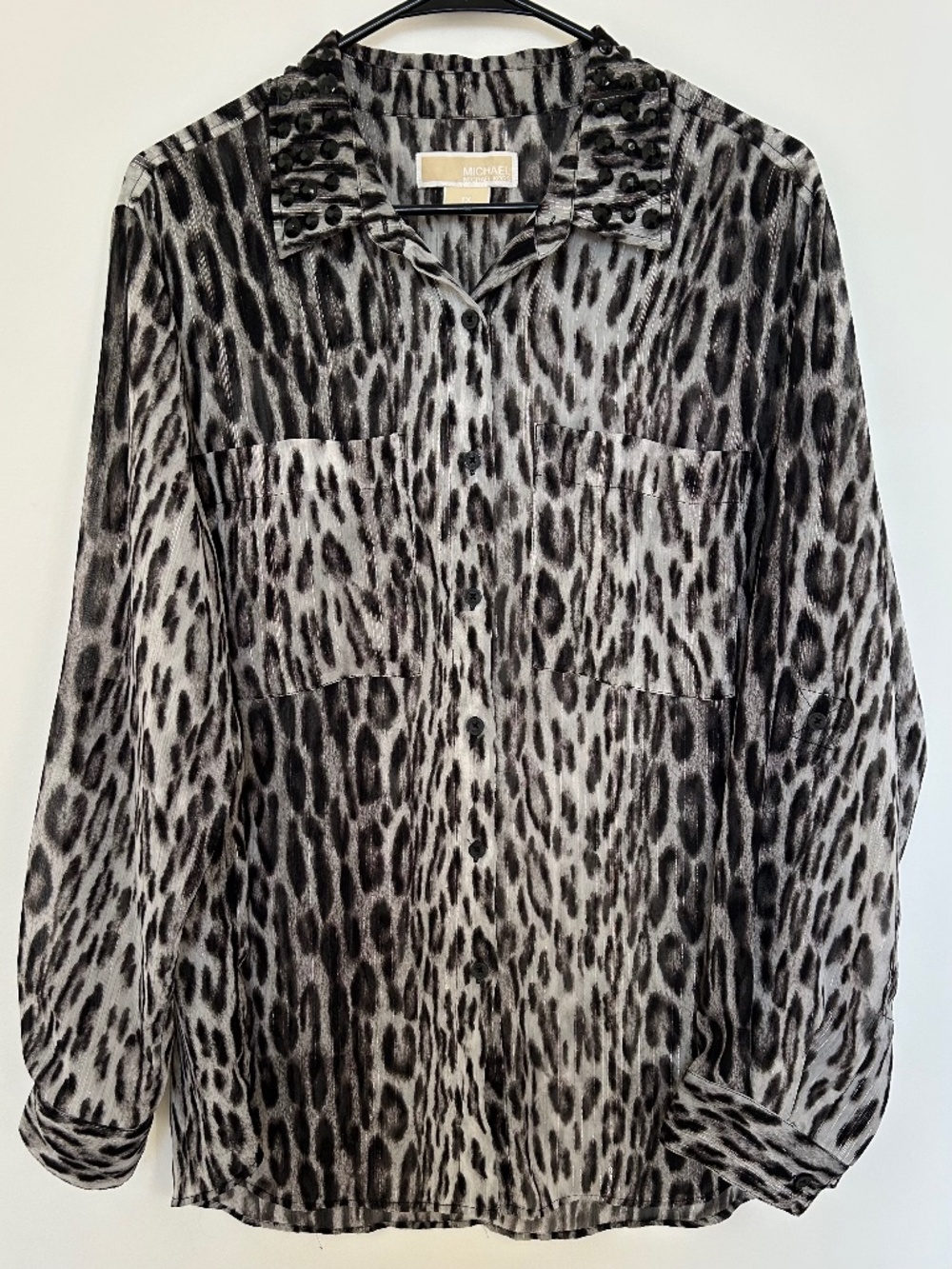 NWOT Michael Kors 1X Leopard Studded Collar Blouse - Picture 1 of 10